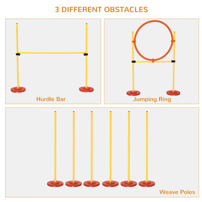 PawHut Dog Agility Equipment Training Portable Obstacle for Pet w/Adjustable Hurdles, Jumping Ring, Weave Poles 