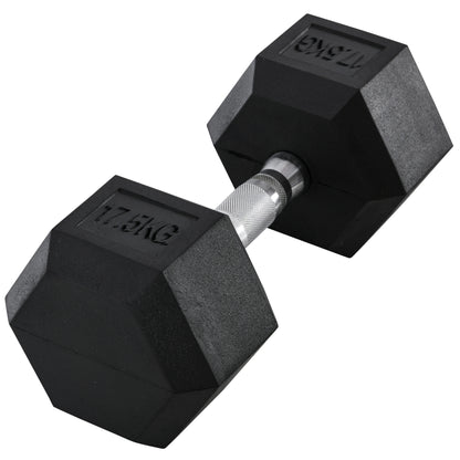 HOMCOM 17.5KG Single Rubber Hex Dumbbell Portable Hand Weights Dumbbell Home Gym 