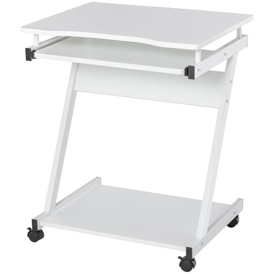 HOMCOM Movable Computer Desk with 4 Moving Wheels Sliding Keyboard Tray Home Office Workstation White 