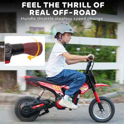 AIYAPLAY Kids Electric Motorbike, 24V Ride On Motorcycle with 3 Speeds and Rear Suspension, Dirt Bike for 8-12 Years Old, Red 