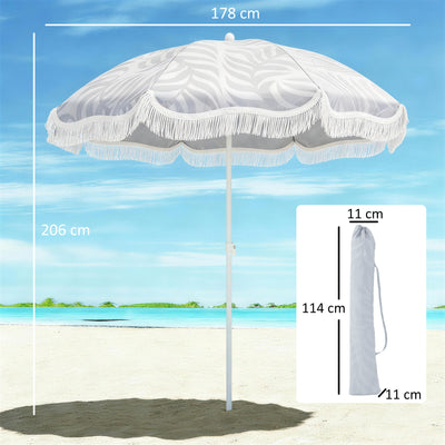 Outsunny 1.8 m Beach Umbrella Parasol with Sand Anchor, Portable Tilting Garden Parasol with Adjustable Height, Light Grey 