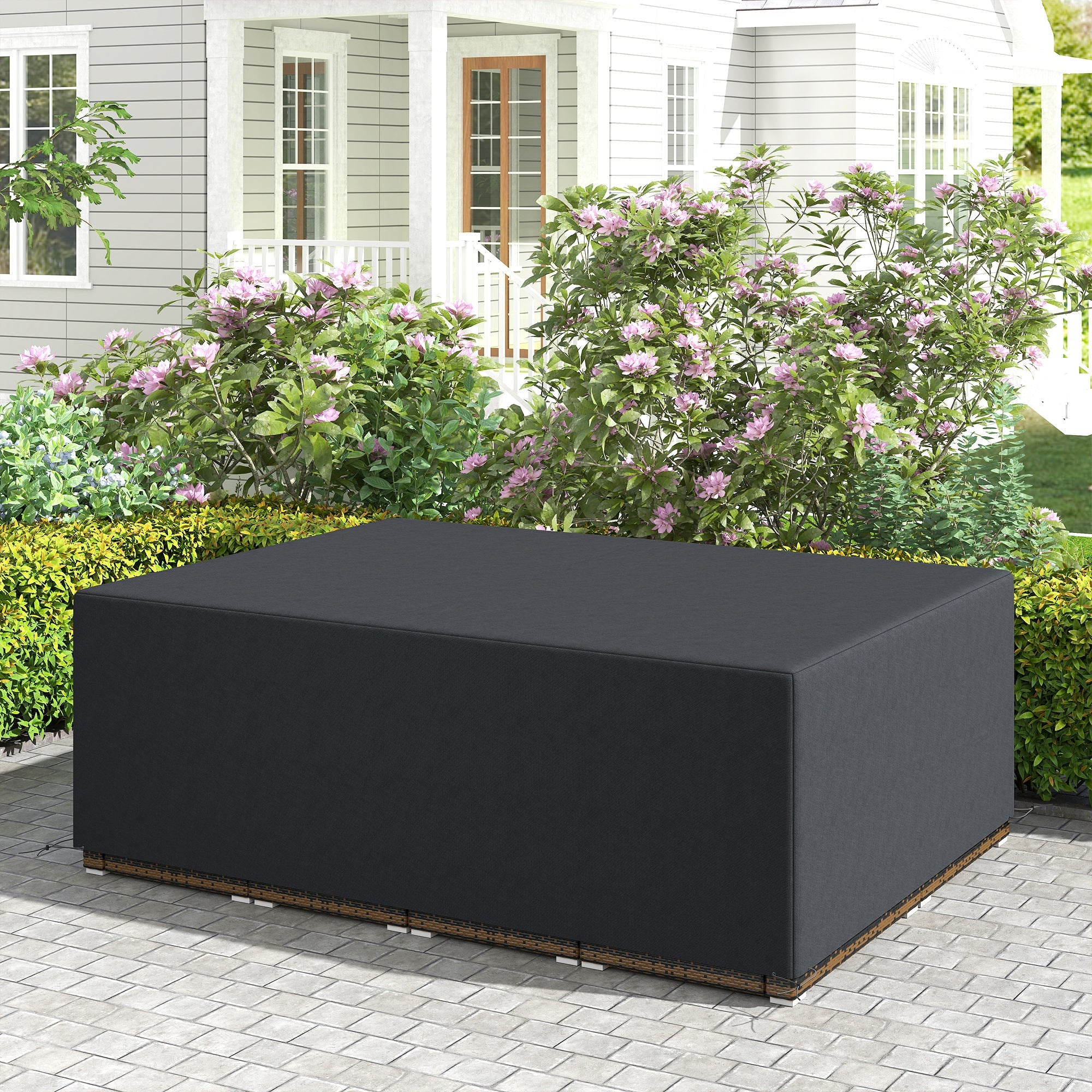 Outsunny 600D Oxford Outdoor Garden Furniture Sofa Set Cover, Waterproof Anti-UV Rattan Sun Lounger Protection Protector Cover, 275L x 205W x 90Hcm, Black 