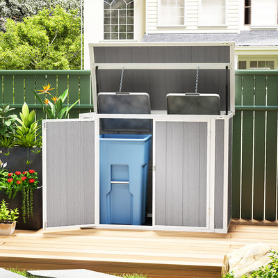 Outsunny 4.7 x 2.5FT Garden Shed, Double Bin Storage Shed with Lockable Doors, Outdoor Small Shed with Openable Lid for 2 Trash Cans, Garden Tools, Grey 