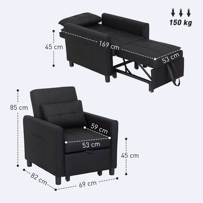 HOMCOM Linen-Look Single Chair Bed - Black 