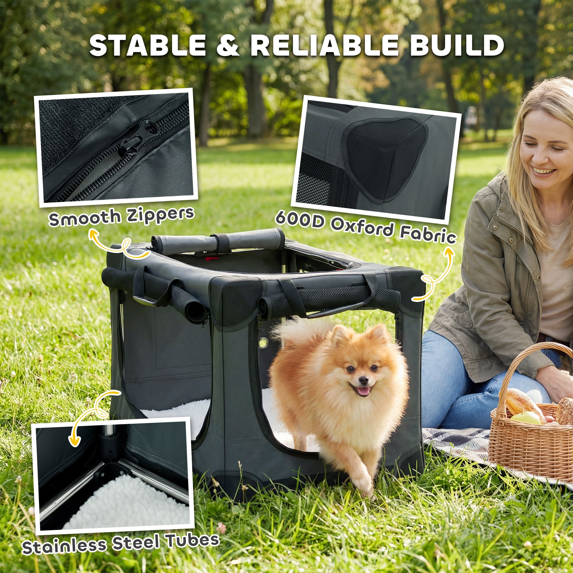 PawHut Soft Dog Crate Pet Travel Crate 60 x 42 x 43 cm with Removable Pad Mesh Window Army Green 