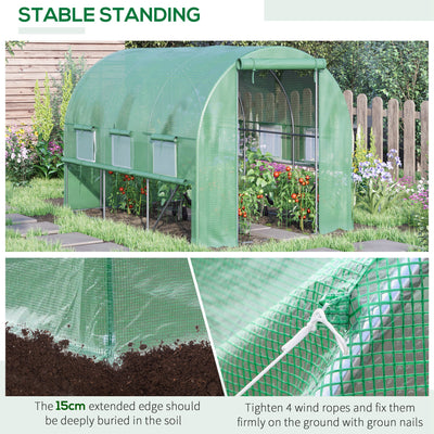 Outsunny Walk-in Polytunnel Greenhouse Green House with Roll-up Sidewalls, UV-resistant PE Cover, 3 x 2 x 2m, Green 