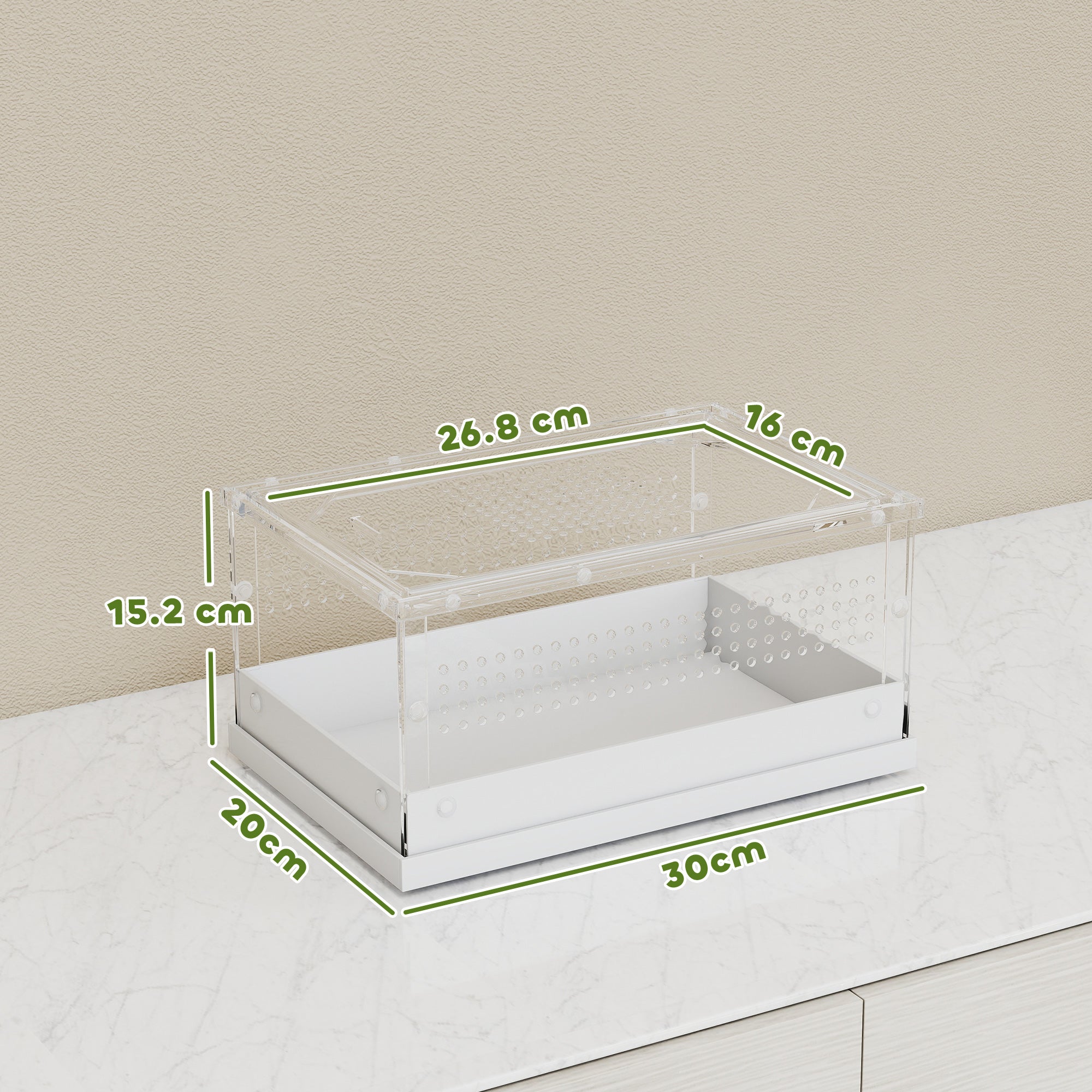 PawHut Acrylic Reptile Terrarium with Top Sliding Door, Vents,  for Snake, Frog, Spider, Gecko, Tarantula, 30 x 20 x 15 cm 