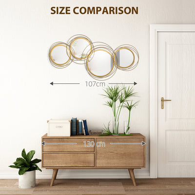 HOMCOM Metal Wall Art Modern Decorative Mirror Decor Hanging Home Wall Sculptures for Living Room Bedroom Dining Room, Gold 