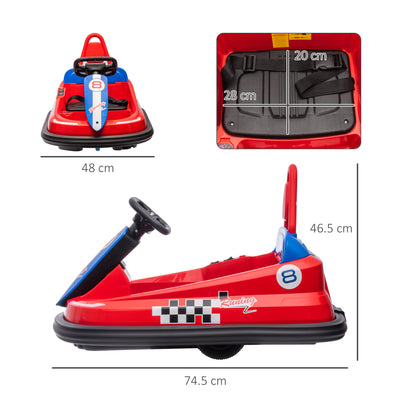 HOMCOM 6V Electric Kids Bumper Car, 6V Spin Waltz Car, with Music, Horn, Lights - Red 