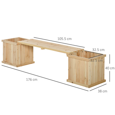 Outsunny 37L Wooden Garden Planter & Bench Combination Garden Raised Bed Patio Park Natural 176 x 38 x 40 cm 