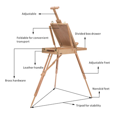 HOMCOM Wooden Art Easel Tripod Sketch Artist Painters Craft Portable Folding Drawing Board Lightweight - Natural Wood 