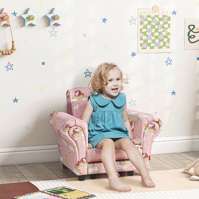 AIYAPLAY 2 Piece Kids Sofa Set with Unicorn Design, Wooden Frame, for 1.5-3 Years Old, Pink 