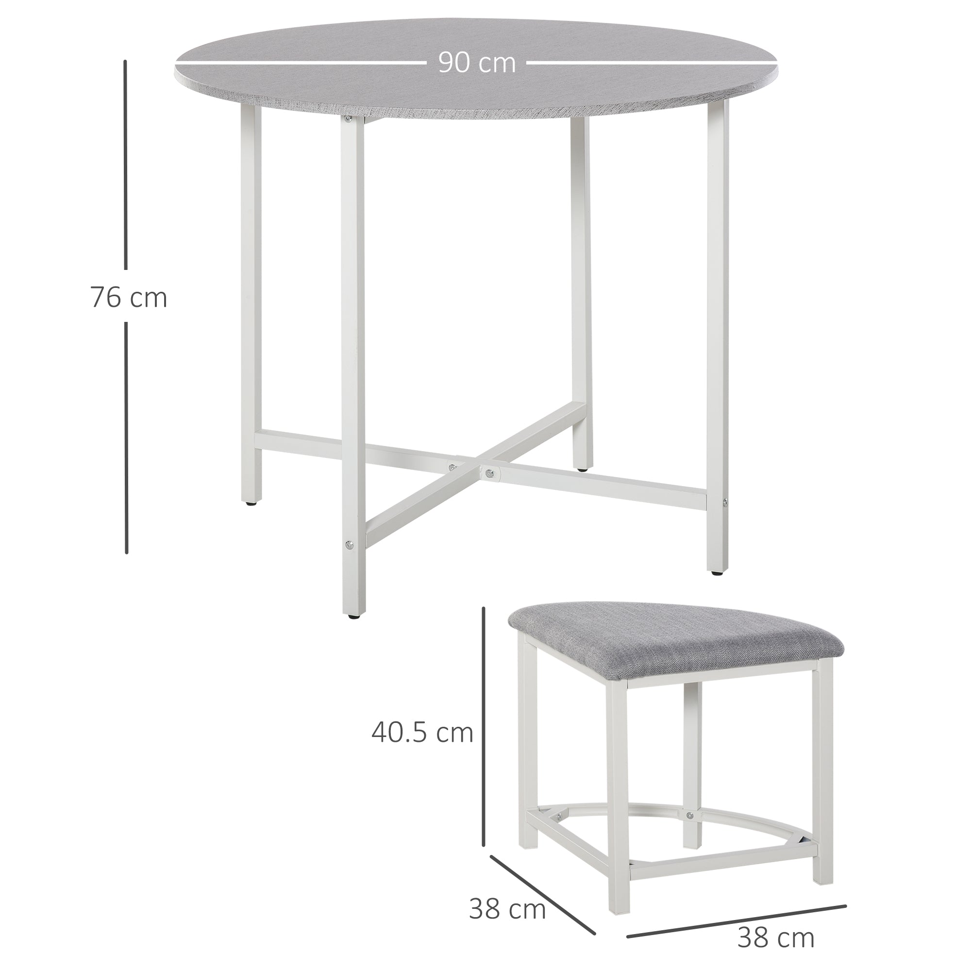 HOMCOM Modern Round Dining Table Set with 4 Upholstered Stools for Dining Room, Kitchen, Grey 