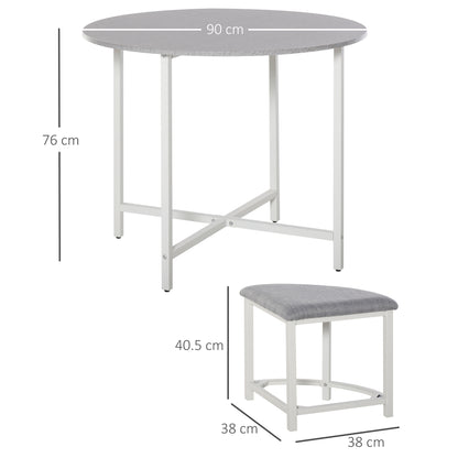 HOMCOM Modern Round Dining Table Set with 4 Upholstered Stools for Dining Room, Kitchen, Grey 