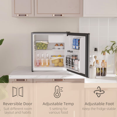 HOMCOM 46 Litre Table Top Mini Fridge, Small Fridge with Ice Box, Reversible Door, Adjustable Temperature and Legs for Bedrooms, Home Office, Black 