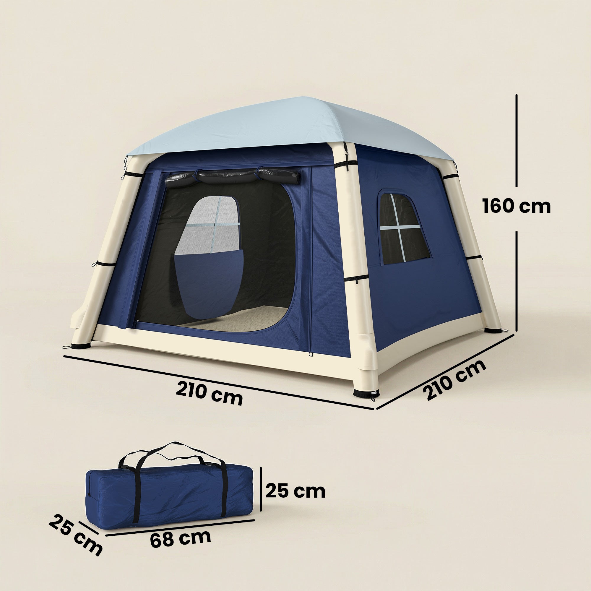 Outsunny Inflatable Camping Tent w/ Hand Pump, Easy Setup 1/2 Person Blow Up Tent, Dark Blue 