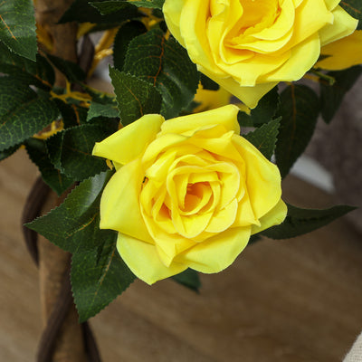 Outsunny Set of 2 Artificial Plants White Rose Floral in Pot, Fake Plants for Home Indoor Outdoor Decor, 90cm, Yellow 