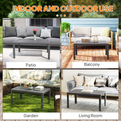 Outsunny Outdoor Side Table, Rectangular Patio Coffee Side Table with Steel Frame and Slat Tabletop for Garden, Balcony, Grey 