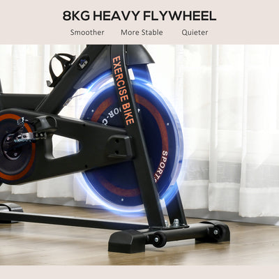 HOMCOM Exercise Bike, 8kg Flywheel Stationary Bike Indoor Cycling Machine with Adjustable Resistance Seat Handlebar, Black 