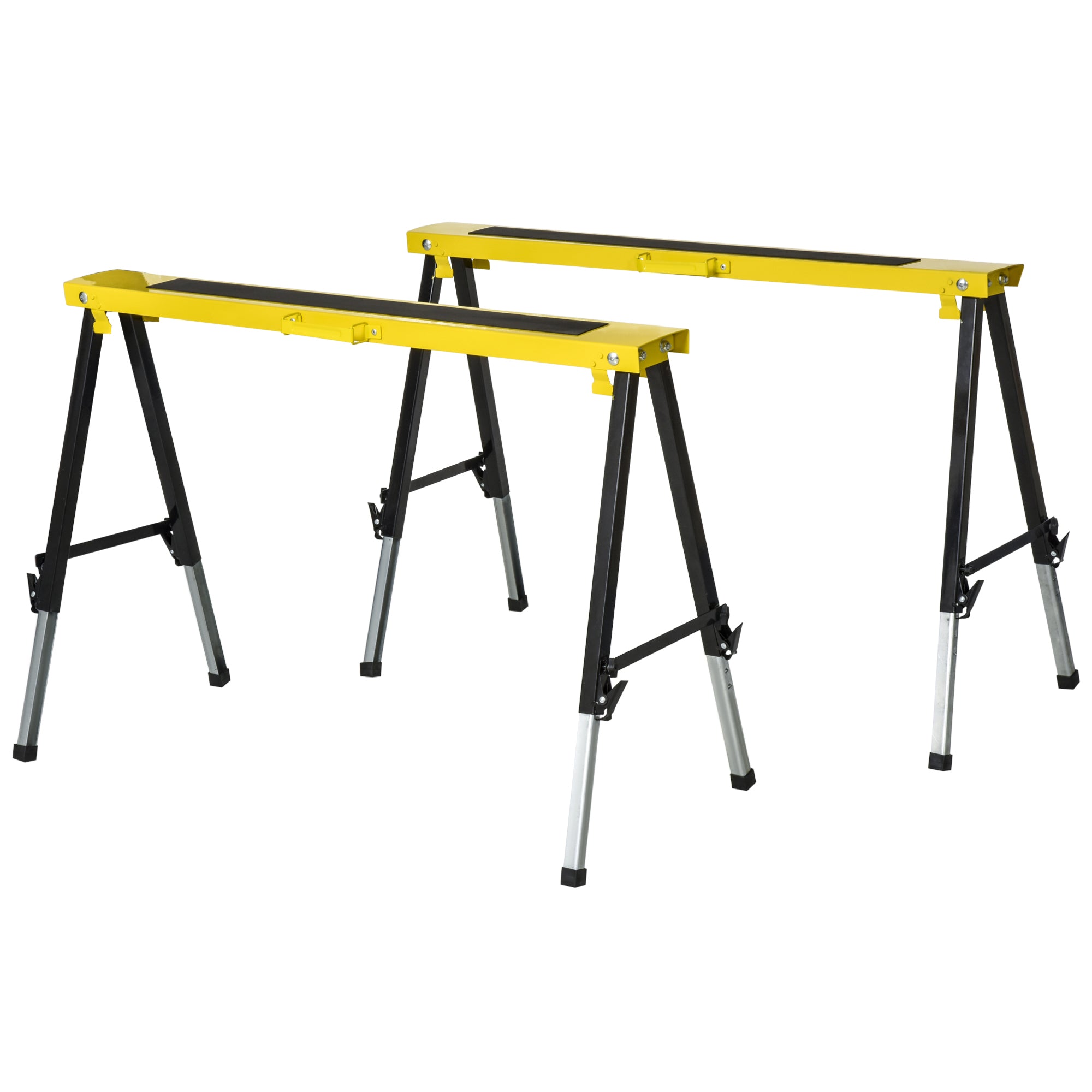 DURHAND 2PCS Saw Horse Twin Pack Folding Workbench Adjustable Metal Trestle Stands with Non-slip EVA Surface for Sawing Work Max Load 100kg 