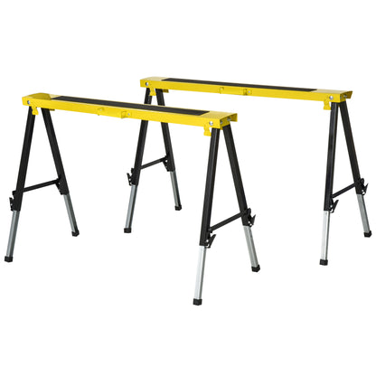 DURHAND 2PCS Saw Horse Twin Pack Folding Workbench Adjustable Metal Trestle Stands with Non-slip EVA Surface for Sawing Work Max Load 100kg 