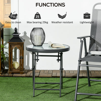 Outsunny \'ce\'a645cm Garden Side Table, Outdoor Round Folding Patio Table with Imitation Marble Glass Top, Small Coffee Table, White 