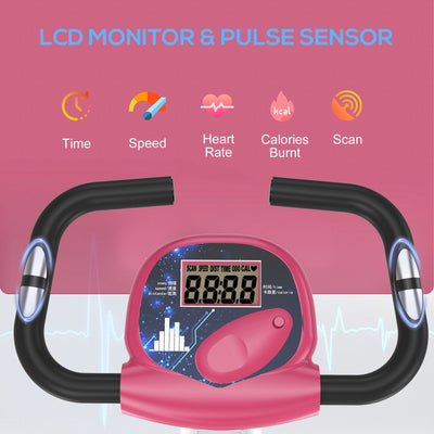 HOMCOM Exercise Bike Fitness Bicycle Indoor trainer Foldable 8-level Magnetic Resistance Adjustable w/LCD Monitor Pulse Sensor, Pink 
