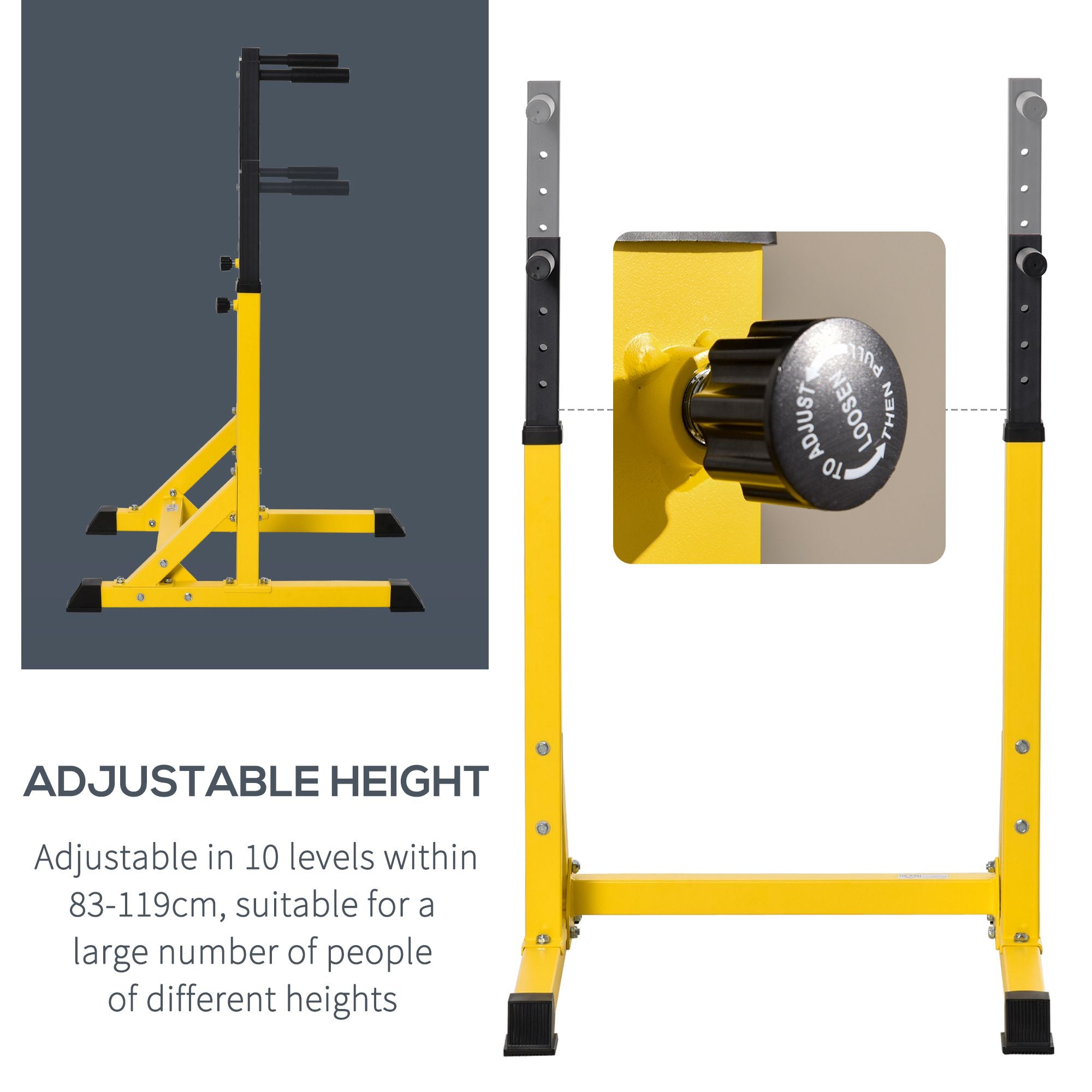 HOMCOM 83.5L x 71.5W x 126H cm Dip Station Chin Up Parallel Bars Pull Up Power Tower Home Gym Workout Bicep Tricep Fitness Equipment Height Adjustable 