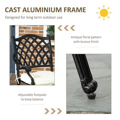 Outsunny Cast Aluminium 4 Seater Outdoor Dining Set with Cushions Parasol Hole Black 
