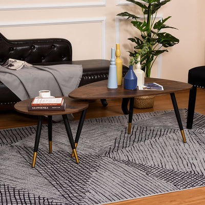 HOMCOM Set of Two Scandinavian-Style Coffee Tables - Walnut 