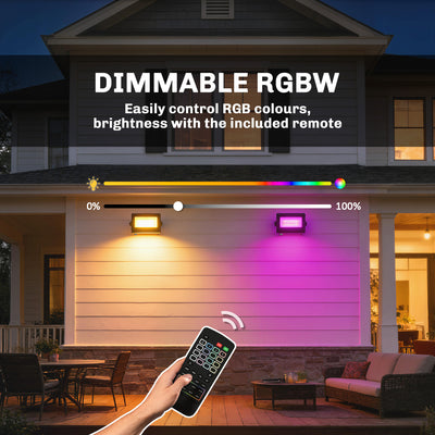 Outsunny 32W LED Floodlights, Linkable 4-Pack Landscape Lighting with Remote Control, RGB Colour Changing, UK Plug, Black 
