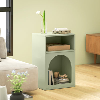 HOMCOM Bedside Table with 2 Open Compartments - Light Green 