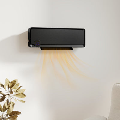 HOMCOM Wall Downflow Heater 2 Heat and Fan 1000W/2000W, Electric Space Heater with Timer Remote Oscillating, for Bedroom Home Office, Black 