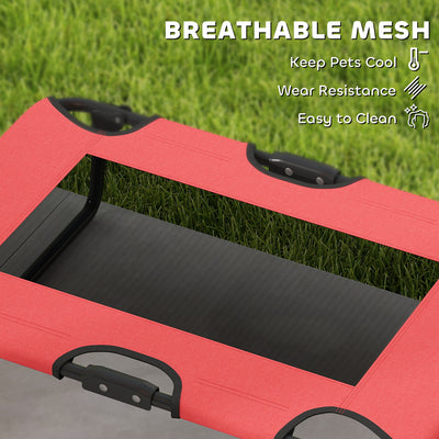 PawHut Portable Raised Dog Bed, Elevated Pet Cot with Breathable Mesh for Indoor Outdoor, for Small Medium Dogs, Red 