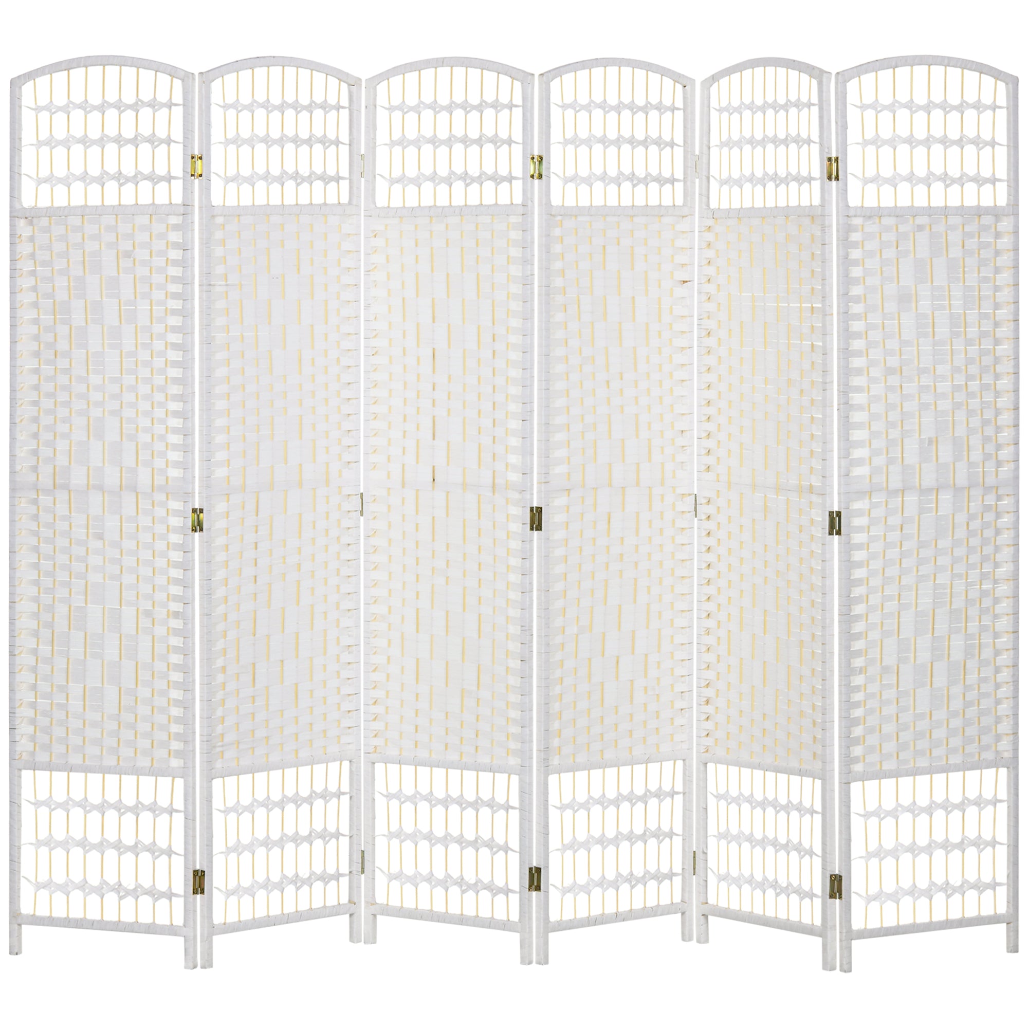 HOMCOM 6 Panel Folding Room Divider, Privacy Screen, Paravent Partition Separator for Living Room, Bedroom, White