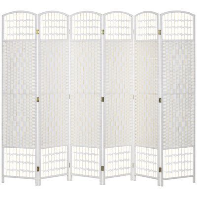 HOMCOM 6 Panel Folding Room Divider, Privacy Screen, Paravent Partition Separator for Living Room, Bedroom, White