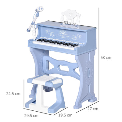 HOMCOM 37 Keys Kids Piano Mini Electronic Keyboard Light Kids Musical Instrument Educational Game Children Grand Piano Toy Set w/Stool & Microphone & Music Stand (Blue) 