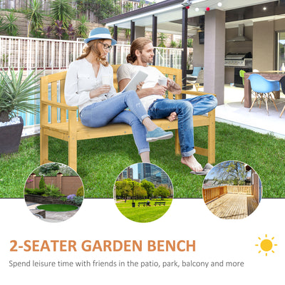 Outsunny 2 Seater Wooden Garden Bench with Armrest, Outdoor Furniture Chair for Park, Balcony, Orange 