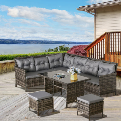 Outsunny 8-Seater Patio wicker Sofa Set Rattan Chair Furniture w/ Glass & Cushioned 