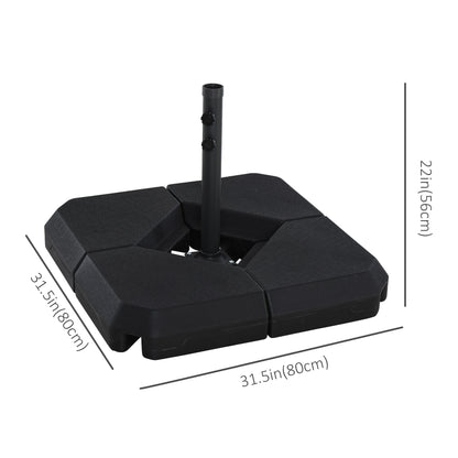 Outsunny 4PCs Fillable Parasol Base Weights with Steel Cross Base Garden Umbrella Stand 60L Water or 72kg Sand Filled Weights Plastic Black 