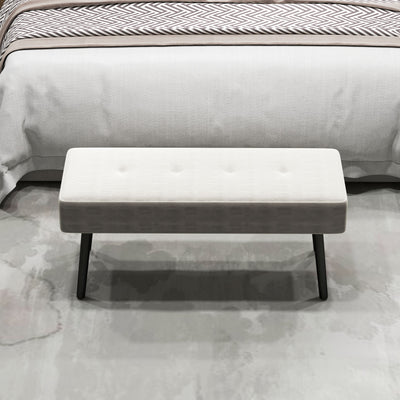 HOMCOM End of Bed Bench, Corduroy Bedroom Bench with Thick Padding and Steel Legs, Tufted Window Seat for Entryway, Living Room, Cream White 