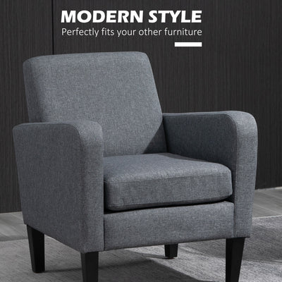 HOMCOM Modern Accent Chair, Occasional Chair with Rubber Wood Legs for Living Room, Bedroom, Grey 
