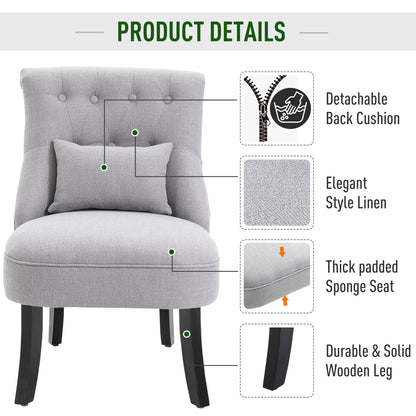 HOMCOM Fabric Single Sofa Dining Chair Tub Chair Upholstered W/ Pillow Solid Wood Leg Home Living Room Furniture Grey 