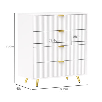 HOMCOM Elegant Four-Drawer Bedside Table - White 