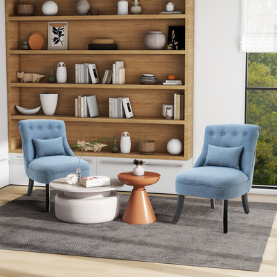 HOMCOM Fabric Single Sofa, Tub Chair, Upholstered Bedroom Chair with Pillow, Solid Wood Leg for Home, Living Room, Dining Room, Set of 2, Blue 