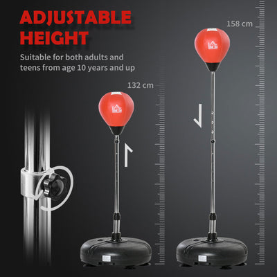 HOMCOM Punching Bag with Stand, Free Standing Boxing Bag Set, Speed Bag with Speedball Adjustable Height from 132cm to 158cm for Teens, Red 