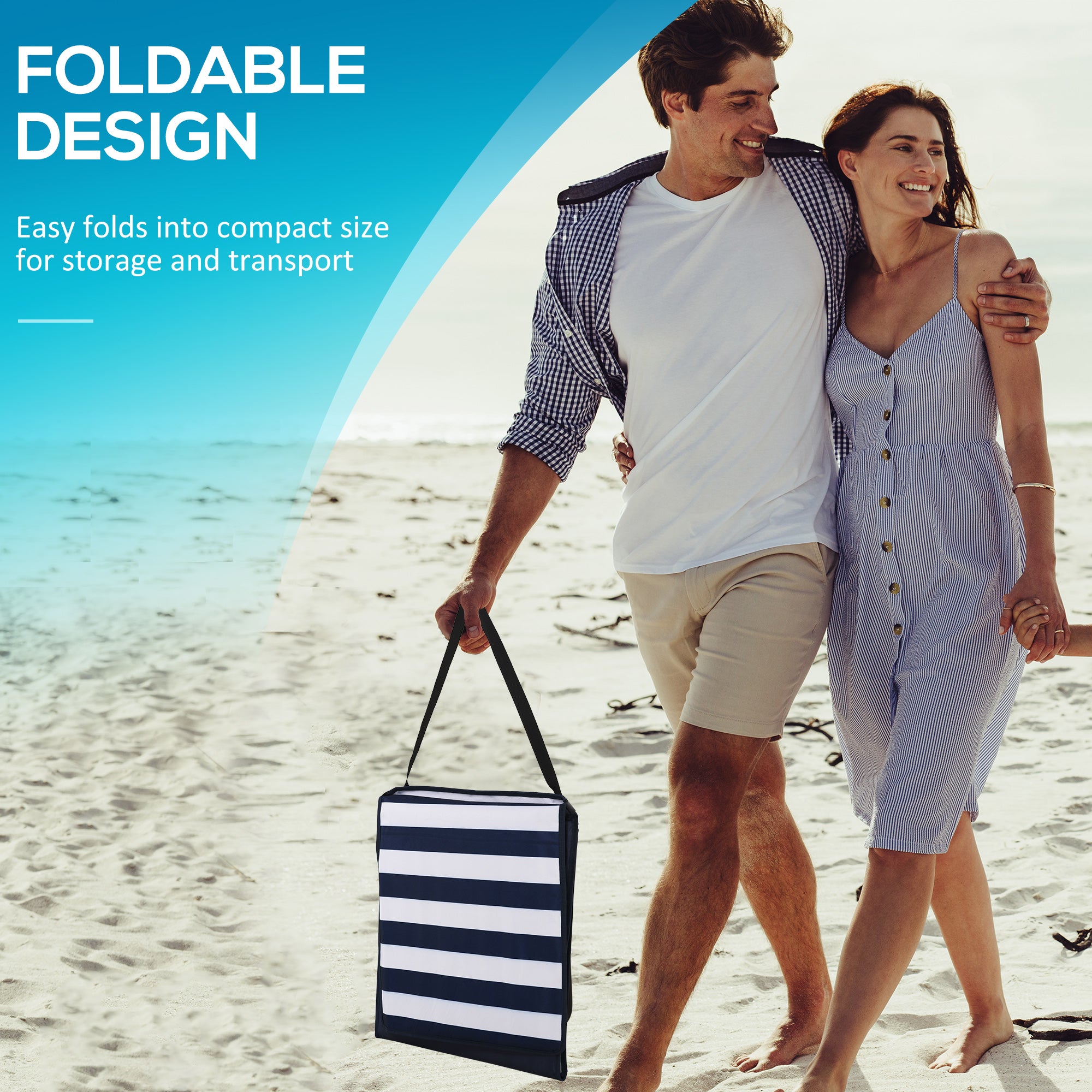 Outsunny Set of 2 Foldable Garden Beach Chair Mat, Outdoor Sun Lounger Seats with Adjustable Back, Magazine Pocket, Carry Bag 