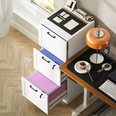 HOMCOM 3 Drawer Filing Cabinet with Lock, Office Storage Cabinet with Adjustable Hanging Bars for A4 Letter Size Files, White 