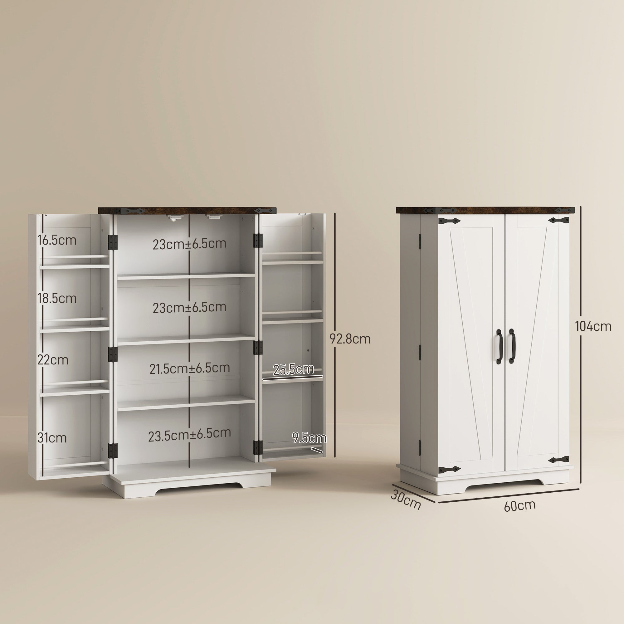 HOMCOM Multi-Storage Farmhouse Style Cabinet - White 