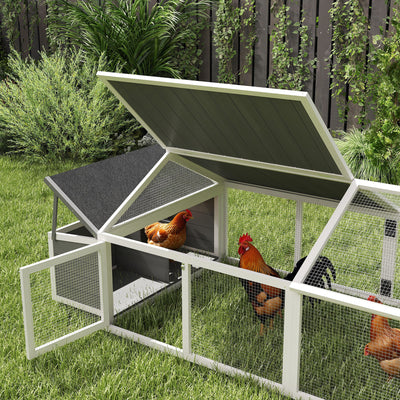 PawHut Wooden Chicken Coop with Nesting Box, Openable Roof, for 4-8 Chickens, White 